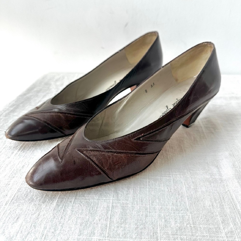 Margaret Jerrold Brown 80s‎ Leather Pumps  Heels Vintage Style 8 brown pointed